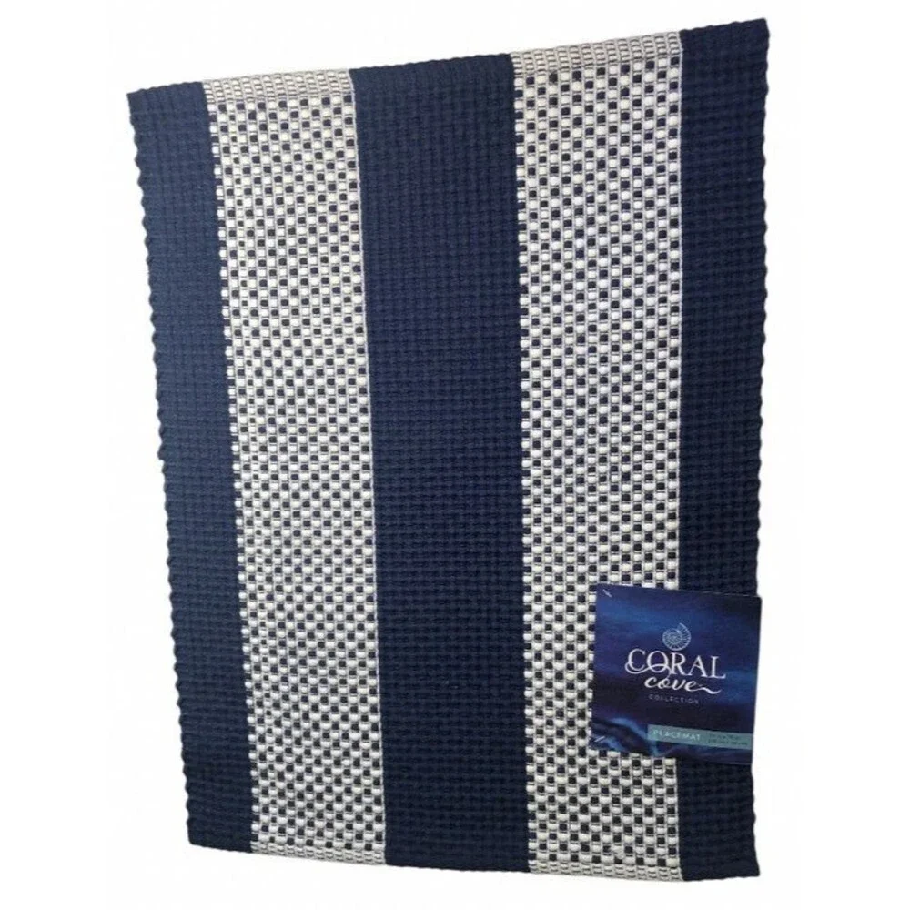 Coral Cove Fabric Placemats Set of 4 Navy White 19x14 Cotton Tropical Beach